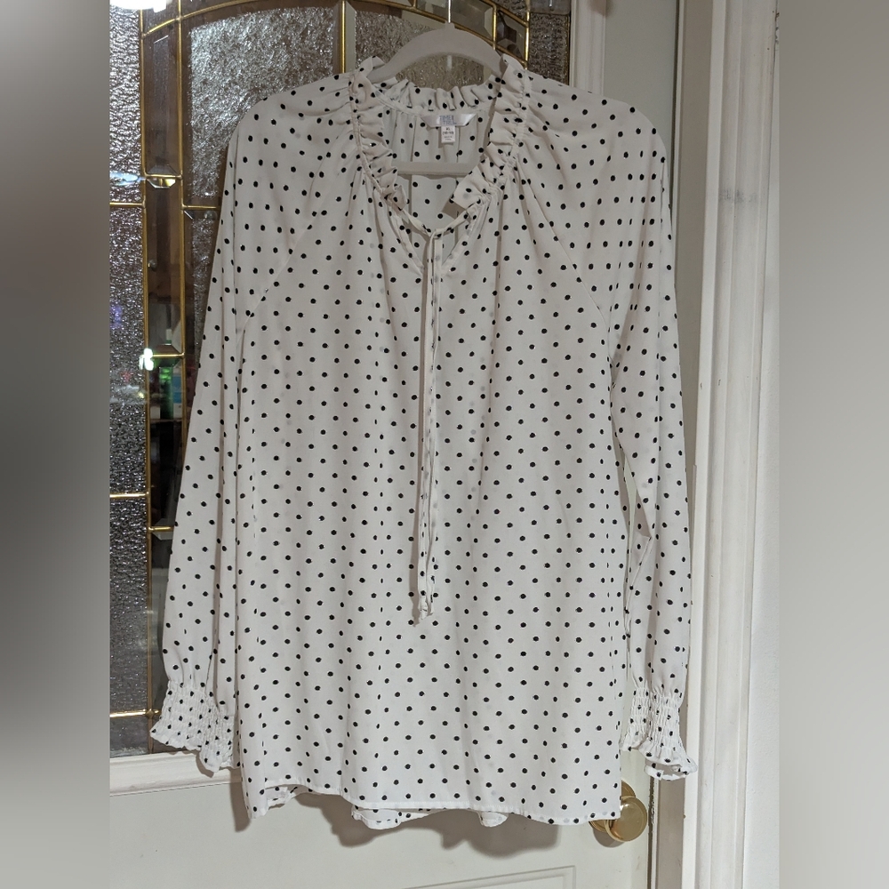 A267, Time and Tru Black and White Polka Dot Top